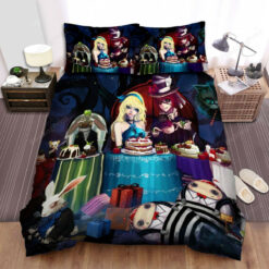 Alice In Wonderland Characters At Mad Tea Party Emo Art Bed Sheets Spread Duvet Cover Bedding Sets