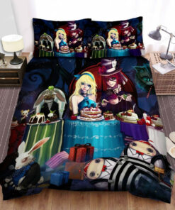 Alice In Wonderland Characters At Mad Tea Party Emo Art Bed Sheets Spread Duvet Cover Bedding Sets