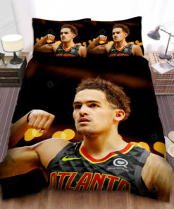 Atlanta Hawks Trae Young Celebrating Photo Bed Sheet Spread Comforter Duvet Cover Bedding Sets