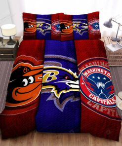 Baltimore Orioles - Baltimore Ravens And Washington Capitals Custom Bed Sheet Duvet Cover Bedding Sets