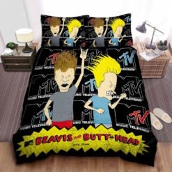 Beavis And Butt-head Music Banging In Mtv Logo Background Bed Sheets Duvet Cover Bedding Sets