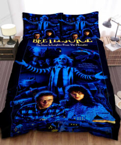 Beetlejuice Poster In Scary Blue Theme Bed Sheets Spread Comforter Duvet Cover Bedding Sets