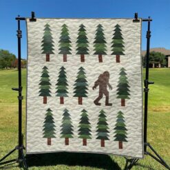 Bigfoot And Pine Tree Pattern Quilt Blanket