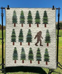 Bigfoot And Pine Tree Pattern Quilt Blanket