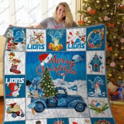 Bl Detroit Lions Christmas Truck Quilt Blanket