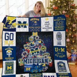 Bl Michigan Wolverines Christmas Tree Quilt Blanket