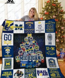 Bl Michigan Wolverines Christmas Tree Quilt Blanket