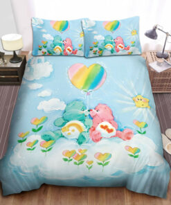 Care Bears With Rainbow Heart Balloon Bed Sheets Duvet Cover Bedding Sets