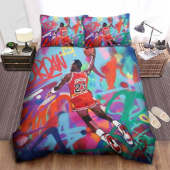Chicago Bulls Michael Jordan Dunking On Graffiti Theme Bed Sheet Duvet Cover Bedding Sets