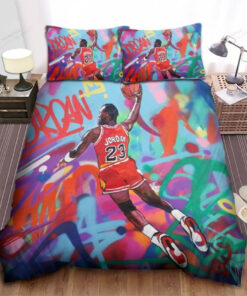 Chicago Bulls Michael Jordan Dunking On Graffiti Theme Bed Sheet Duvet Cover Bedding Sets