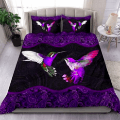 Couple Hummingbird Purple Mandala Bed Sheets Duvet Cover Bedding Sets Perfect Gifts For Hummingbird Lover Gifts For Birthday Christmas Thanksgiving