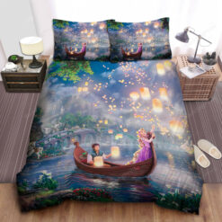 Disney Princess Rapunzel & Flynn Rider In Sky Lanterns Night Bed Sheet Duvet Cover Bedding Sets