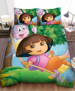 Dora The Explorer Dora And Boots Swinging Bed Sheets Duvet Cover Bedding Sets