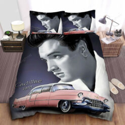 Elvis Presley And His 1955 Pink Cadillac Bed Sheets Duvet Cover Bedding Sets