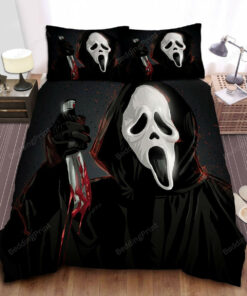 Ghostface With Bloody Knife Illustration Bed Sheets Duvet Cover Bedding Sets