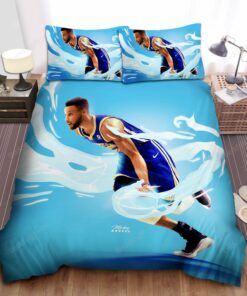 Golden State Warriors Stephen Curry Dribbling Digital Art Bed Sheet Duvet Cover Bedding Sets