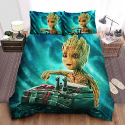 Guardians Of The Galaxy Cute Baby Groot And The Anulax Bomb Illustration Bed Sheets Duvet Cover Bedding Sets