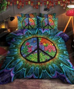 Hippie Peace Symbol Bed Sheets Spread Duvet Cover Bedding Sets Perfect Gifts For Fox Hippie Gifts For Birthday Christmas Thanksgiving