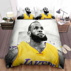 Los Angeles Lakers Black & White Lebron James In Colored Uniform Bed Sheet Spread Comforter Duvet Cover Bedding Sets