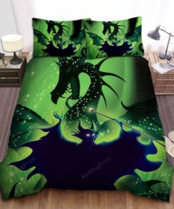 Maleficent Dragon Green Background Bed Sheets Duvet Cover Bedding Sets