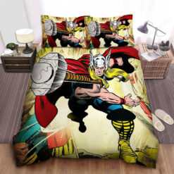 Marvel Thor Throwing His Hammer In Comic Bed Sheets Duvet Cover Bedding Sets