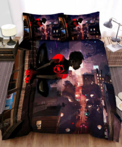 Miles Morales Spider-man On A Wall Artwork Bed Sheets Spread Duvet Cover Bedding Sets