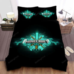 Minecraft Turquoise Logo Bed Sheets Spread Duvet Cover Bedding Sets