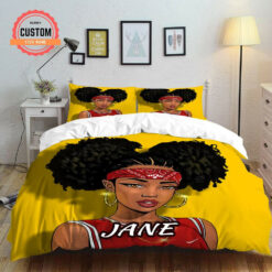 Personalized Black Girl Basketball Queen Space Bun Hairstyle Bed Sheets Duvet Cover Bedding Sets Perfect Gifts For Daughter Girlfriend Wife