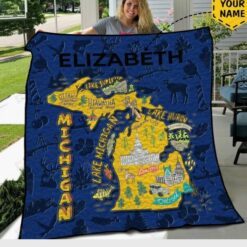 Personalized Michigan Flag Quilt Blanket