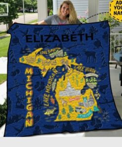 Personalized Michigan Flag Quilt Blanket