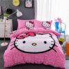 Pink White Plaid Hello Kitty Bedding Set Duvet Cover Pillow Cases
