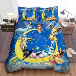 Pokemon All Eevee Evolutions On The Moon Bed Sheets Spread Duvet Cover Bedding Sets