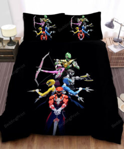 Power Rangers And Their Iconic Weapons Artwork Bed Sheets Duvet Cover Bedding Sets