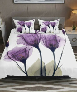 Purple Flower Elegant Tulip Floral Bed Sheets Duvet Cover Bedding Sets