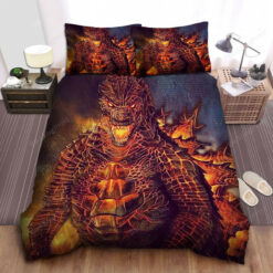 Red Godzilla With The Fire Power Illustration Bed Sheets Duvet Cover Bedding Sets