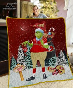 San Francisco 49ers Grinch Santa Quilt Blanket