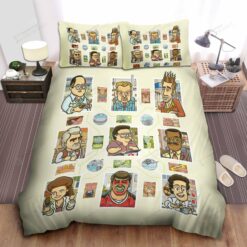 Seinfeld Characters In Cartoon Art Illustration Bed Sheets Spread Comforter Duvet Cover Bedding Sets