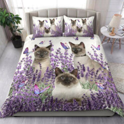 Siamese Cat And Lavender Bed Sheets Duvet Cover Bedding Sets