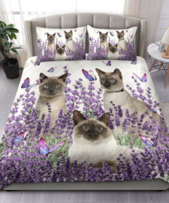 Siamese Cat And Lavender Bed Sheets Duvet Cover Bedding Sets