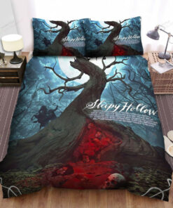 Sleepy Hollow Heads Will Roll Many Skullcaps With Blood In The Tree Movie Poster Bed Sheets Spread Comforter Duvet Cover Bedding Sets