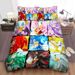 Sonic The Hedgehog & Friends In Square Split Art Bed Sheets Duvet Cover Bedding Sets
