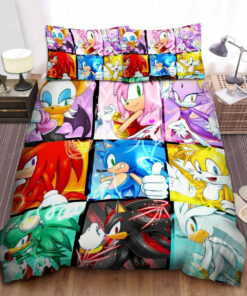 Sonic The Hedgehog & Friends In Square Split Art Bed Sheets Duvet Cover Bedding Sets