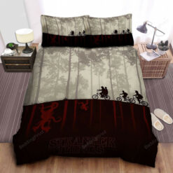 Stranger Things The Party Silhouettes Reflection Upside Down World Art Bed Sheets Duvet Cover Bedding Sets