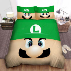 Super Mario Funny Luigi Face Illustration Bed Sheets Duvet Cover Bedding Sets