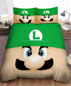 Super Mario Funny Luigi Face Illustration Bed Sheets Duvet Cover Bedding Sets