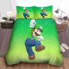 Super Mario Luigi Jumping In Fading Green Background Bed Sheets Duvet Cover Bedding Sets