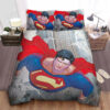 Superman, Dc Comics Character, Flying Through The Street Bed Sheets Spread Comforter Duvet Cover Bedding Sets