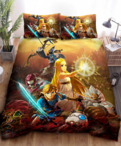The Legend Of Zelda Link & Friends Protecting Princess Zelda Bed Sheets Duvet Cover Bedding Sets