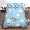 Toy Story Buzz Lightyear Flying On Cloudy Background Bed Sheets Duvet Cover Bedding Sets