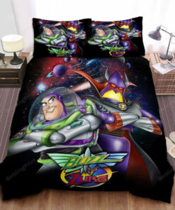 Toy Story Buzz Lightyear Vs Zurg On Galaxy Background Bed Sheets Duvet Cover Bedding Sets